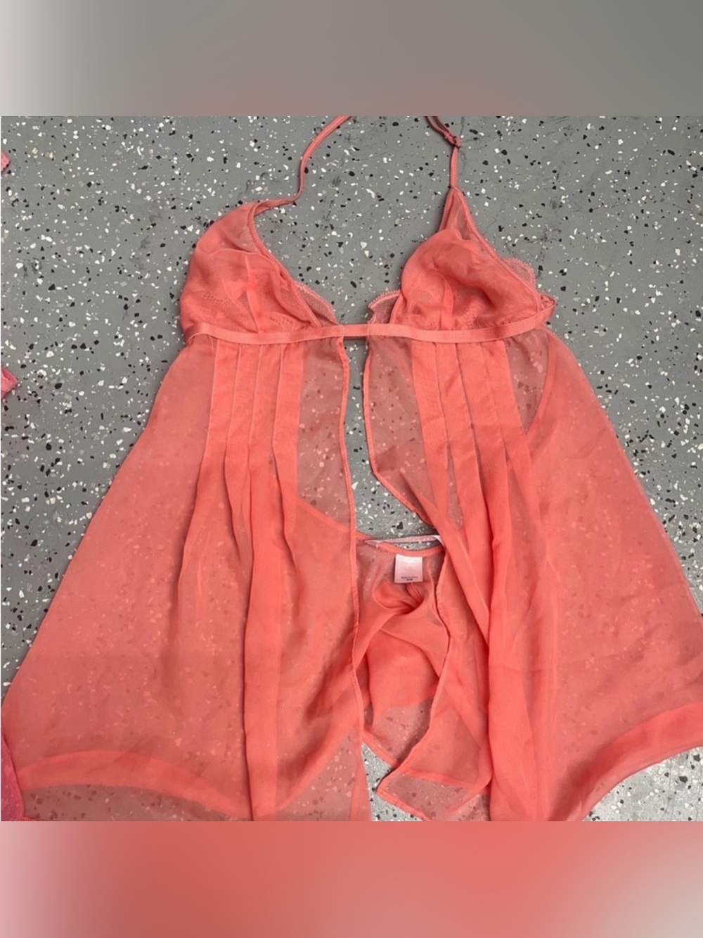 Victoria's Secret Coral Sheer Babydoll with Dotted Mesh